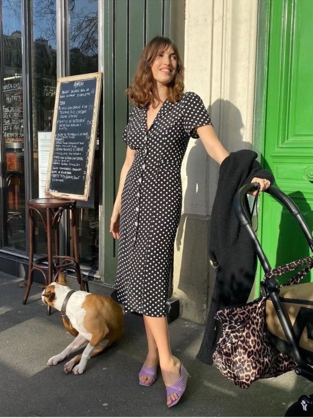 ROUJE Black & White Polka Dot Printed Retro Button Down Marin Midi Dress 36 2/4 - Picture 13 of 17